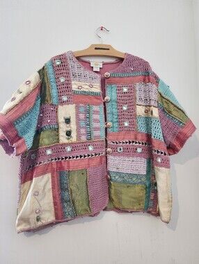 Vtg Y2K Sandy Starkman Patchwork Multi Texture Art To Wear Boho Jacket 3X